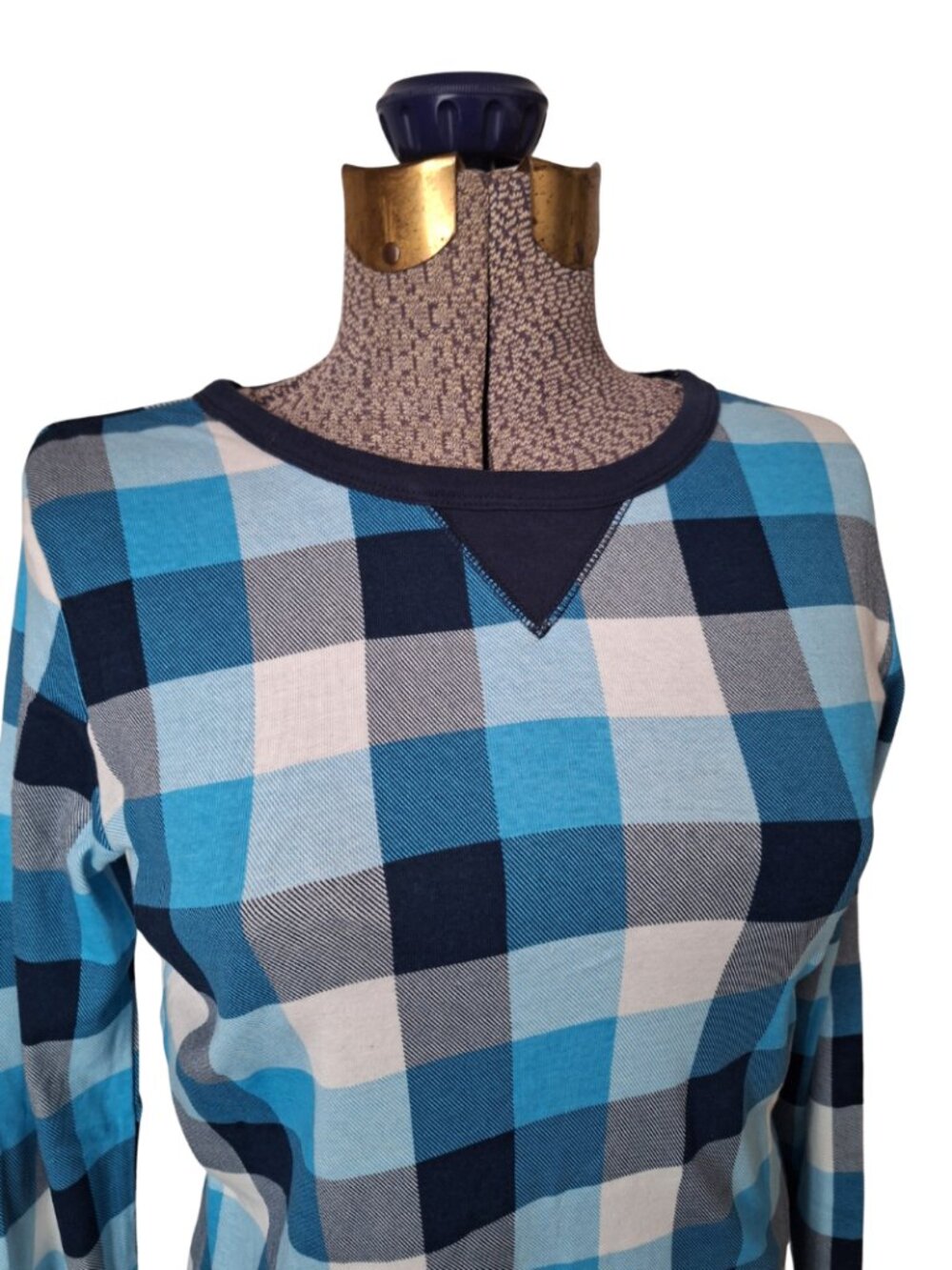 100% Cotton Size M Sleepwear Shirt Blue White and Navy Checkered PJ's Top Only